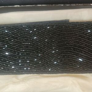 Vintage Black Beaded Belt with Velcro Closure
